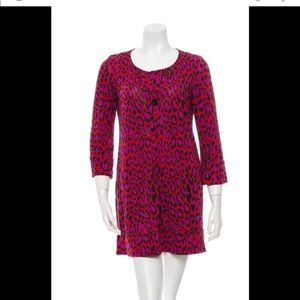 DIANE VON FURSTENBERG GABY LEOPARD RED/PINK/BLACK TUNIC SILK DRESS - 10